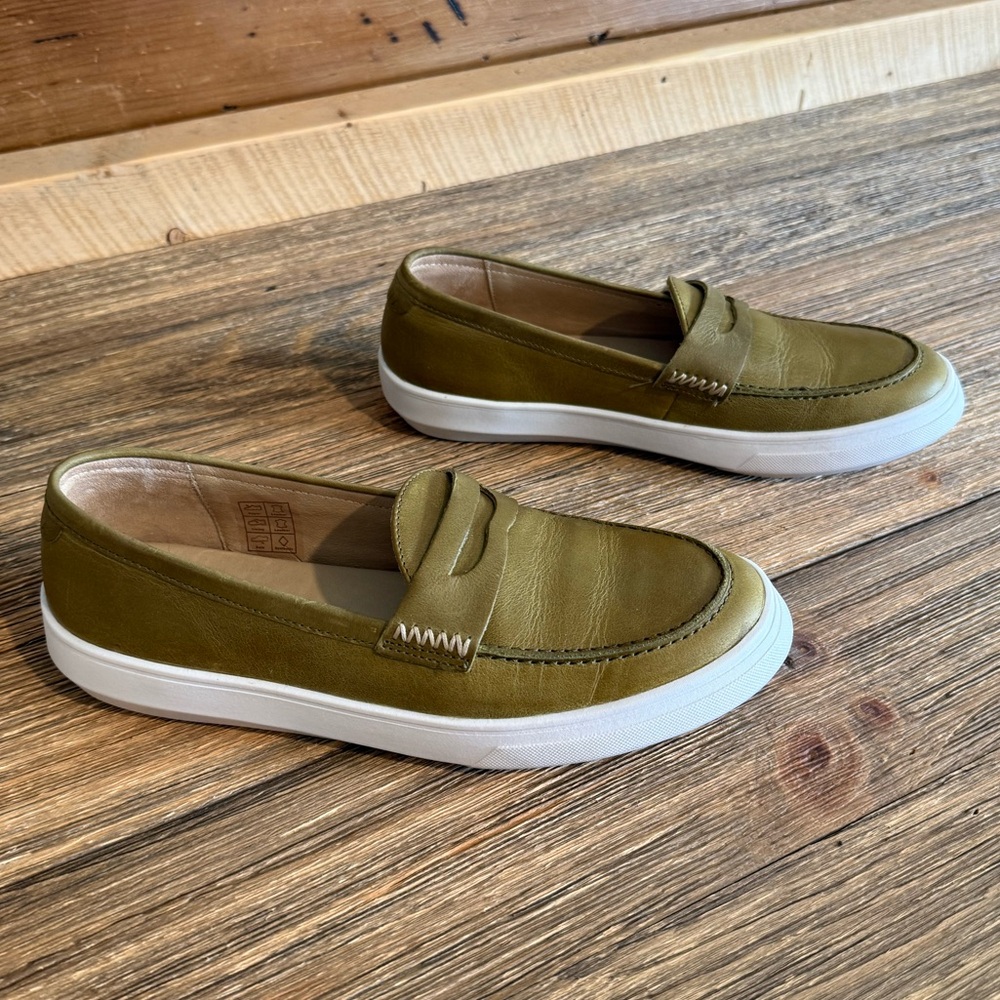 Patina leather Olive Green Slip-On Loafers - Picture 5 of 11